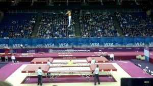 Man jumping on olympic trampoline